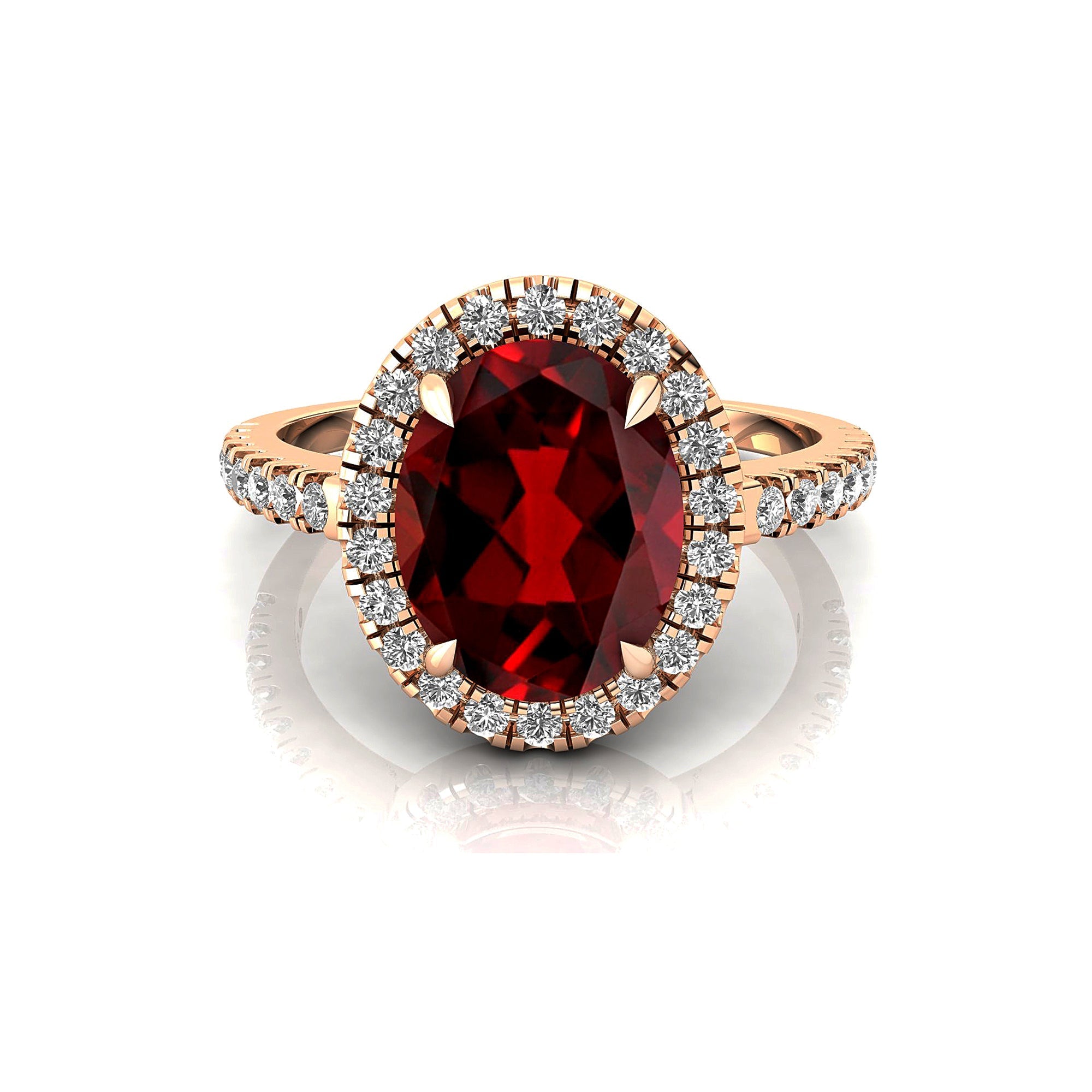 Oval Solitaire Garnet Halo Diamond Engagement Ring - GeumJewels