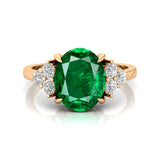 Trio Diamond Engagement Ring with Oval Cut Emerald - GeumJewels