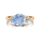 Trio Diamond Engagement Ring with Round Solitaire Moonstone - GeumJewels