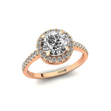 Classic Round Halo Diamonds with Solitaire Lab Diamond Engagement Ring - GeumJewels