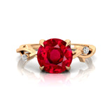 Criss Cross Nature Inspired Diamond Ring  with Round Ruby - GeumJewels