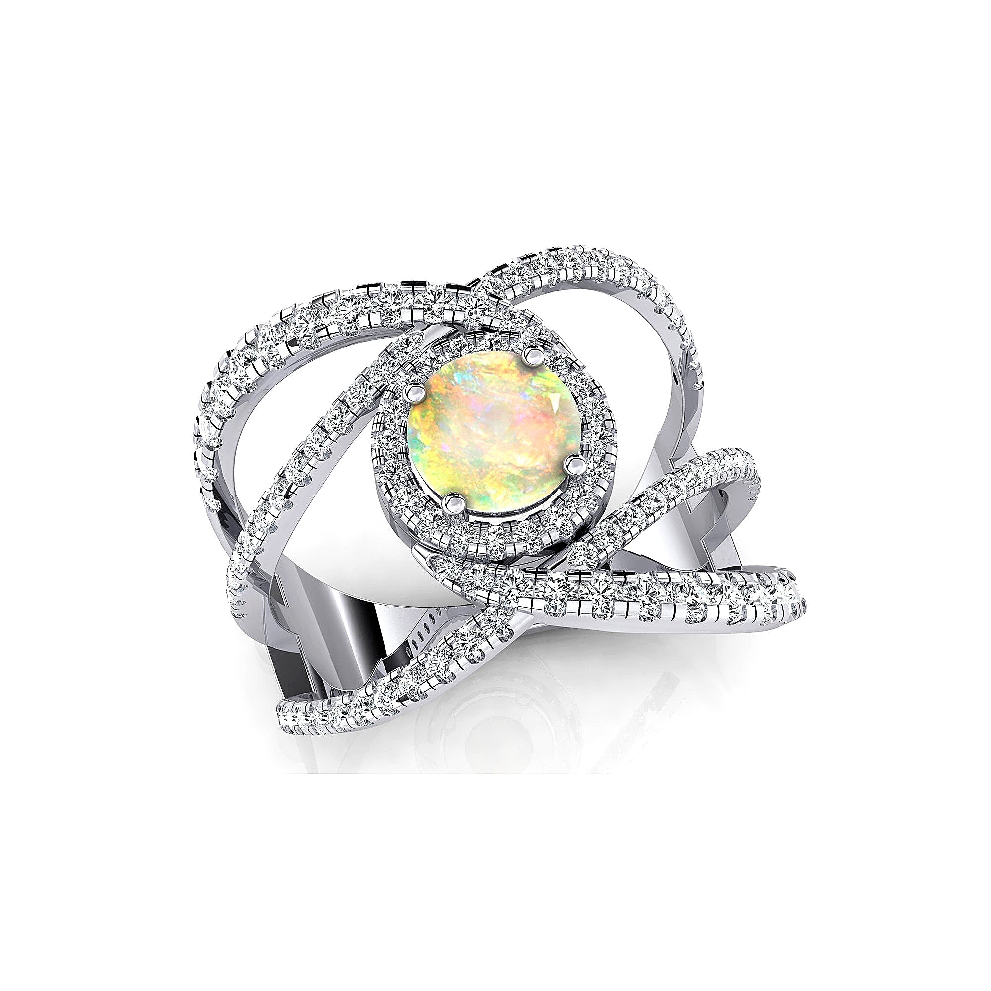 Solitaire Round Opal Cocktail Diamond Ring - GeumJewels