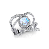 Solitaire Round Moonstone Cocktail Diamond Ring - GeumJewels