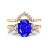 Tanzanite Solitaire Gold Ring With Stackable Diamond Band - GeumJewels