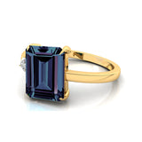 Emerald Shaped Alexandrite with 3mm Accent Solitaire Engagement Ring - GeumJewels
