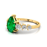 Pear Cut Emerald with Graduated Diamonds Ring - GeumJewels