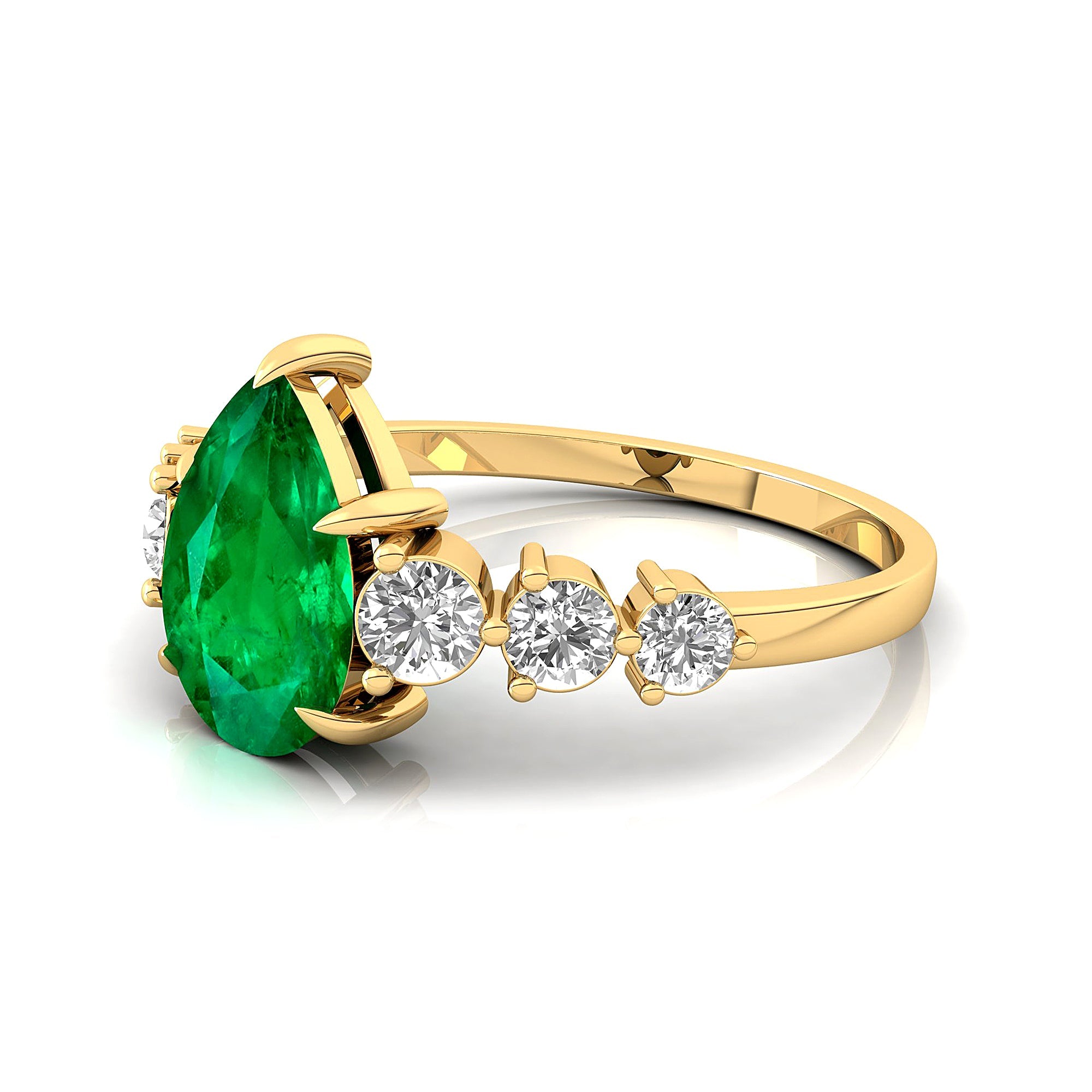 Pear Cut Emerald with Graduated Diamonds Ring - GeumJewels