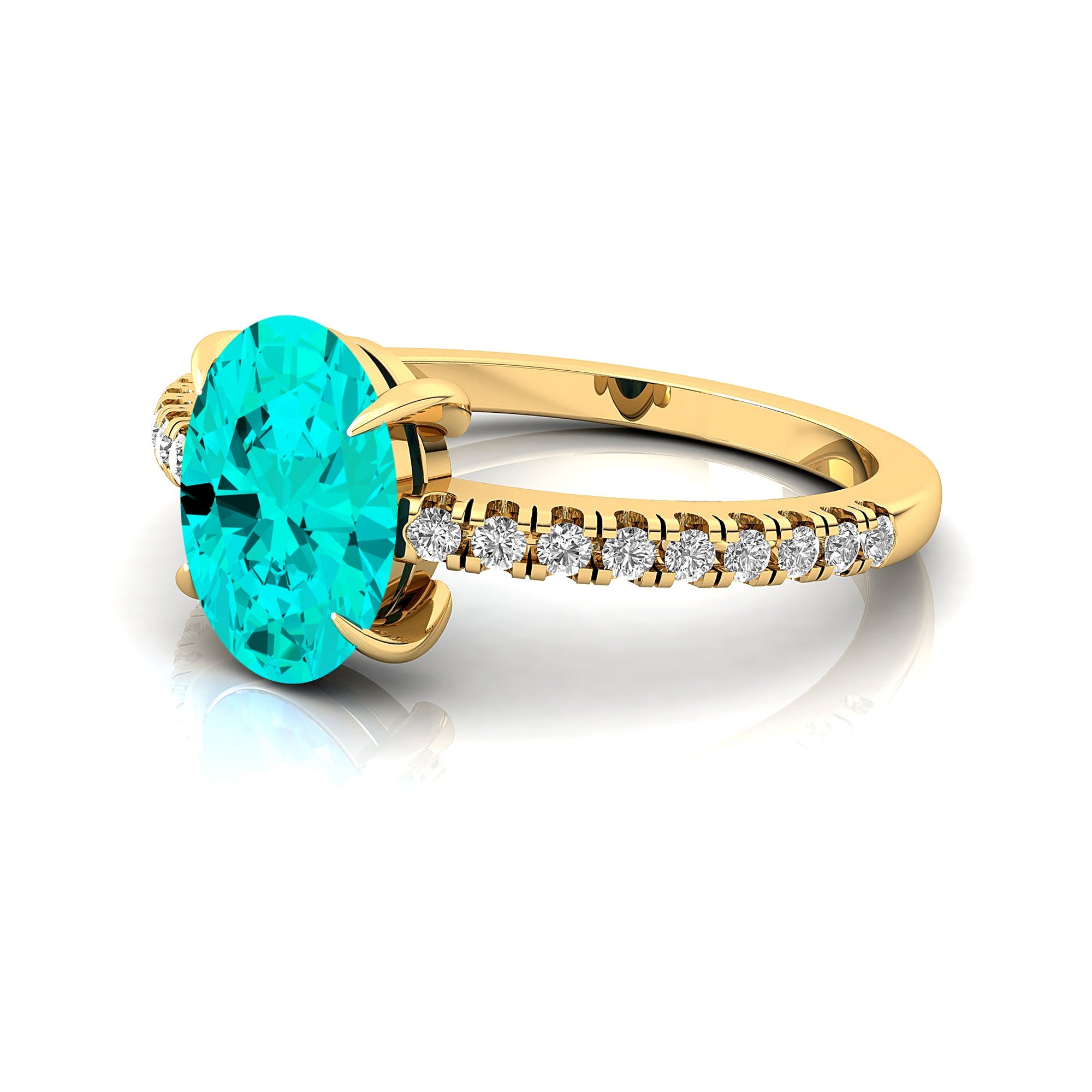 Oval Solitaire Paraiba Tourmaline with Accent Diamonds Engagement Ring - GeumJewels