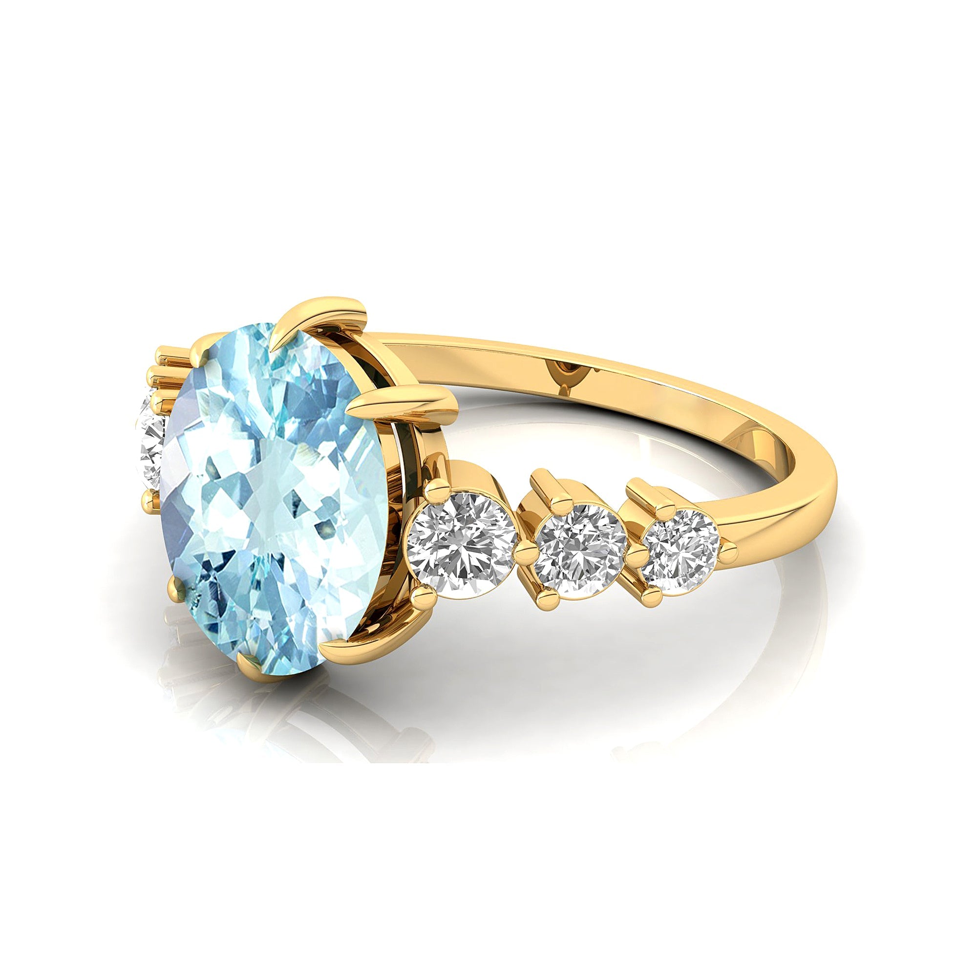 Oval Cut Aquamarine with Graduated Diamonds Ring - GeumJewels