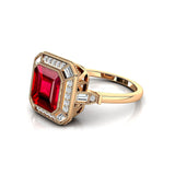 Vintage Style Square Cut Ruby Diamond Ring - GeumJewels