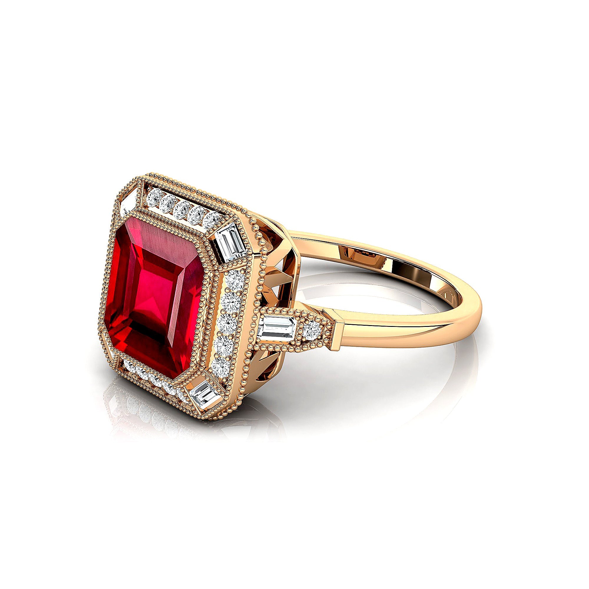 Vintage Style Square Cut Ruby Diamond Ring - GeumJewels