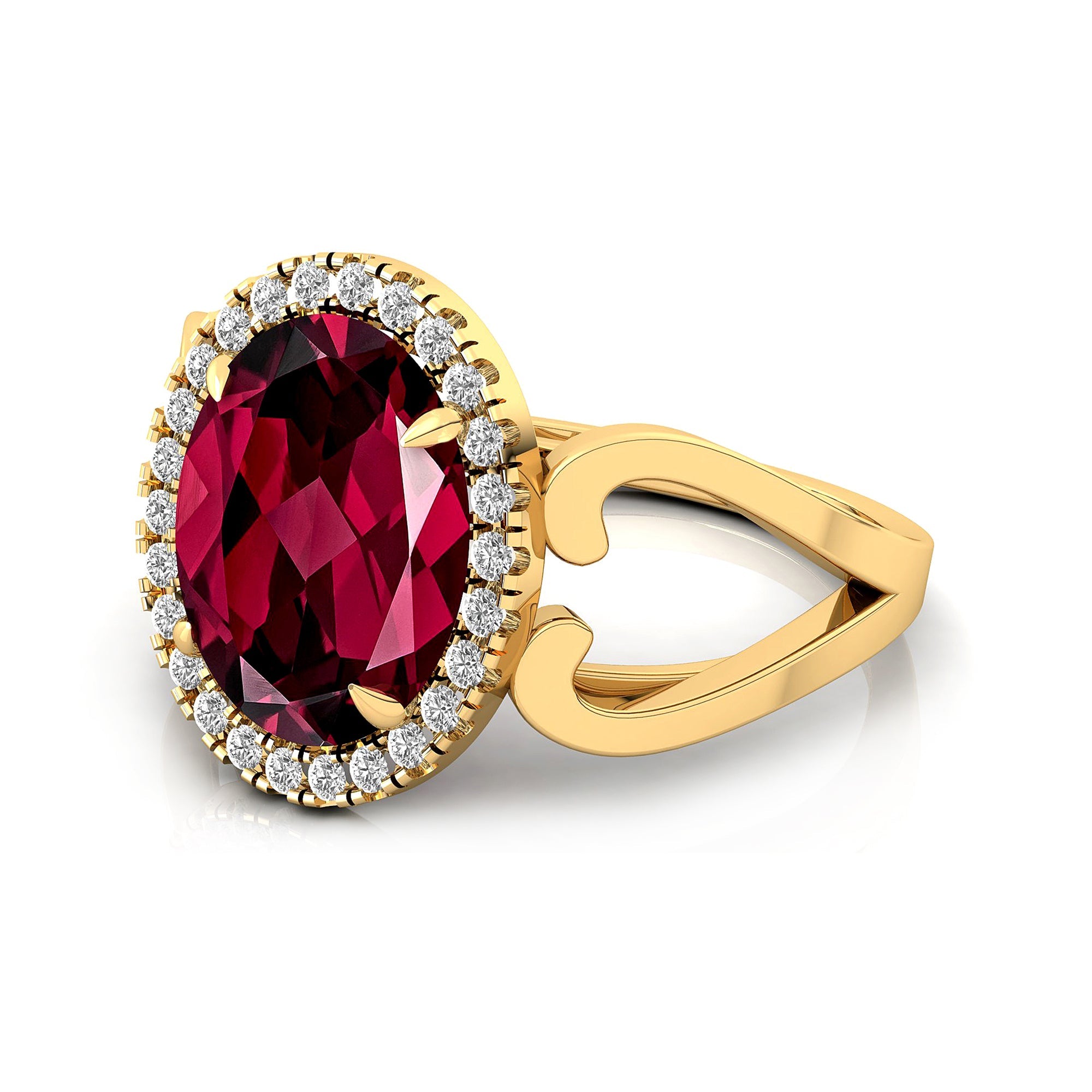 Vintage Love Inspired Oval Garnet Halo Diamond Engagement Ring - GeumJewels
