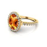 Oval Solitaire Citrine Halo Diamond Engagement Ring - GeumJewels