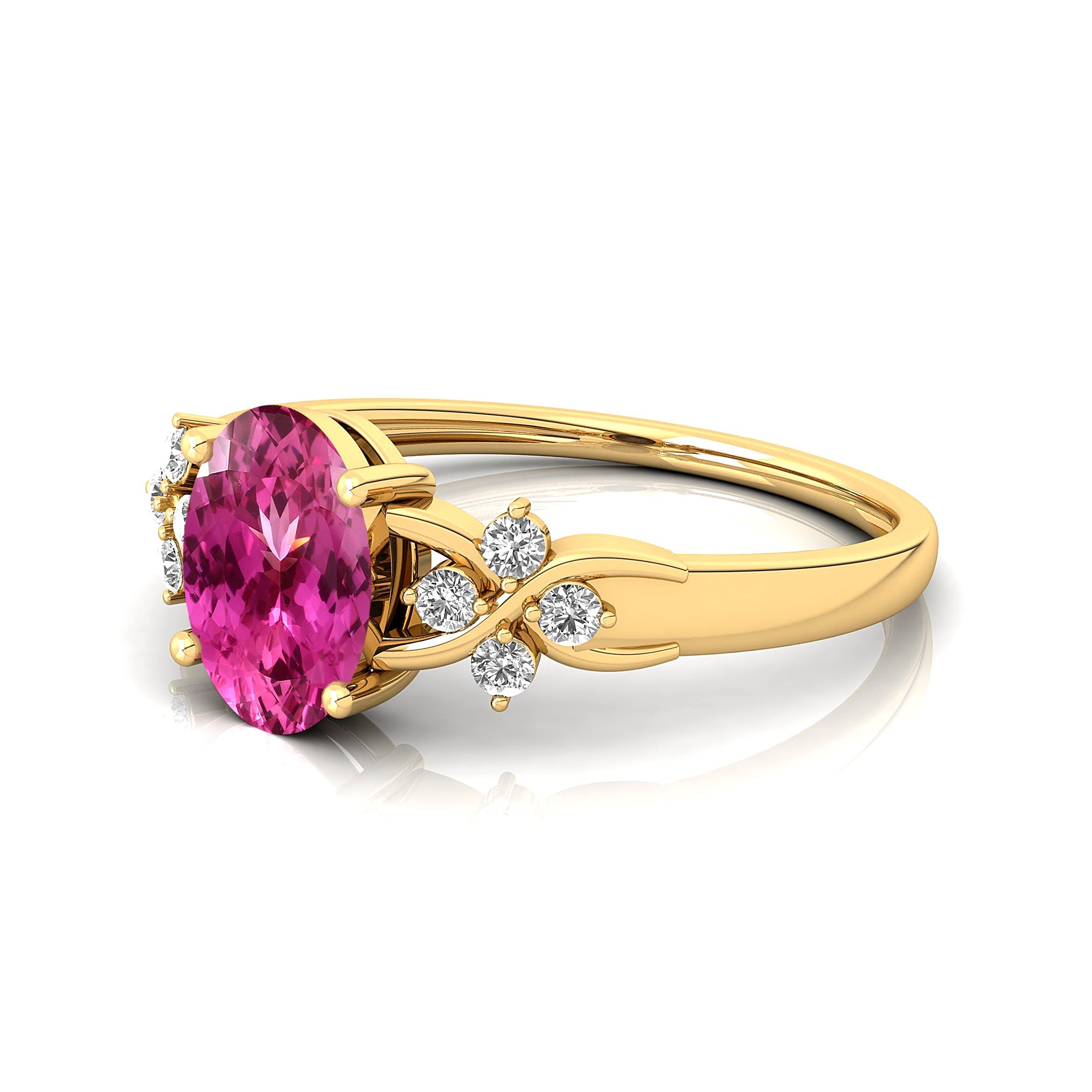 Criss Cross Diamond Ring with Oval Cut Pink Sapphire - GeumJewels