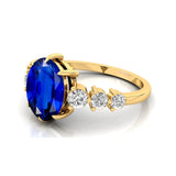 Oval Cut Blue Sapphire with Graduated Diamonds Ring - GeumJewels