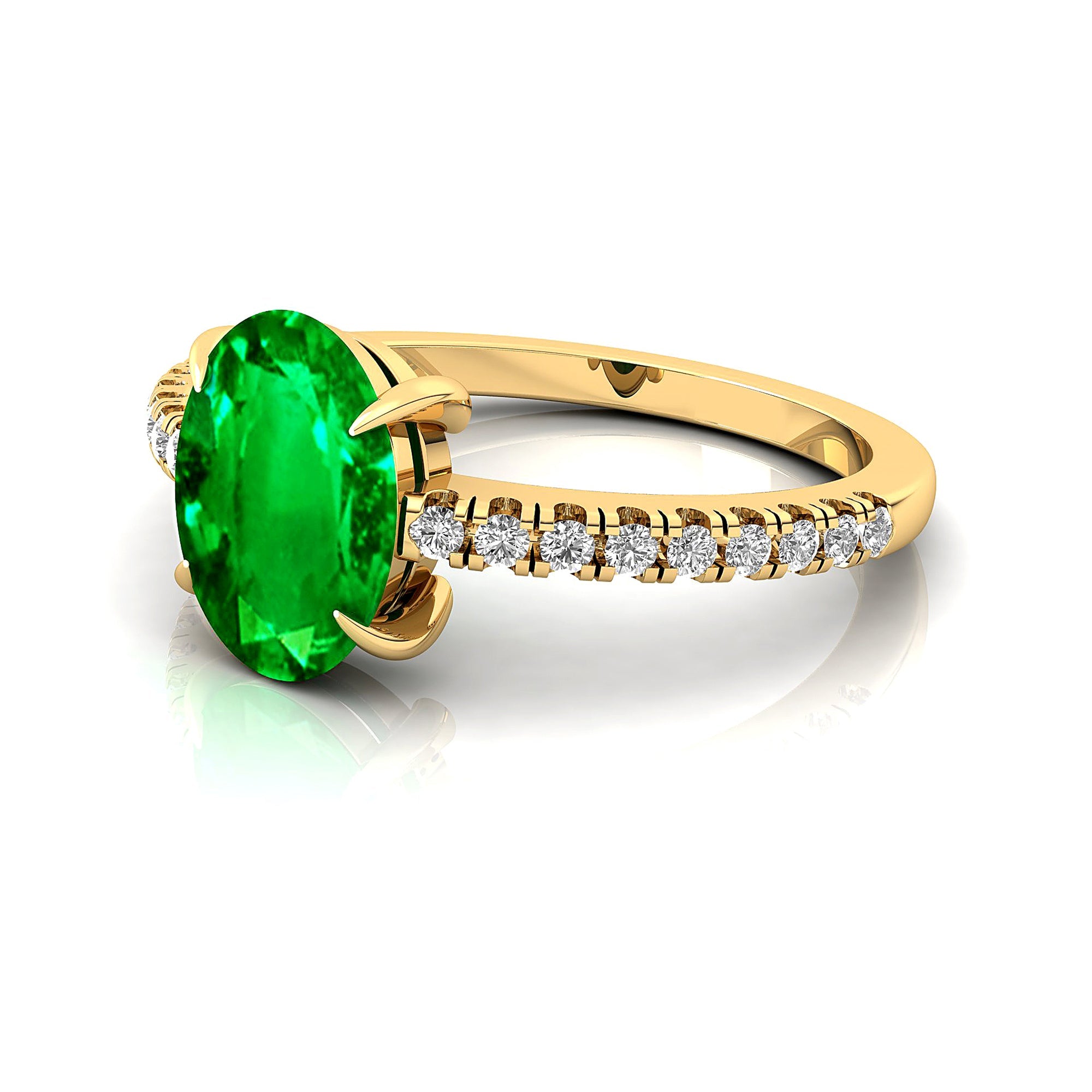 Oval Solitaire Emerald with Accent Diamonds Engagement Ring - GeumJewels