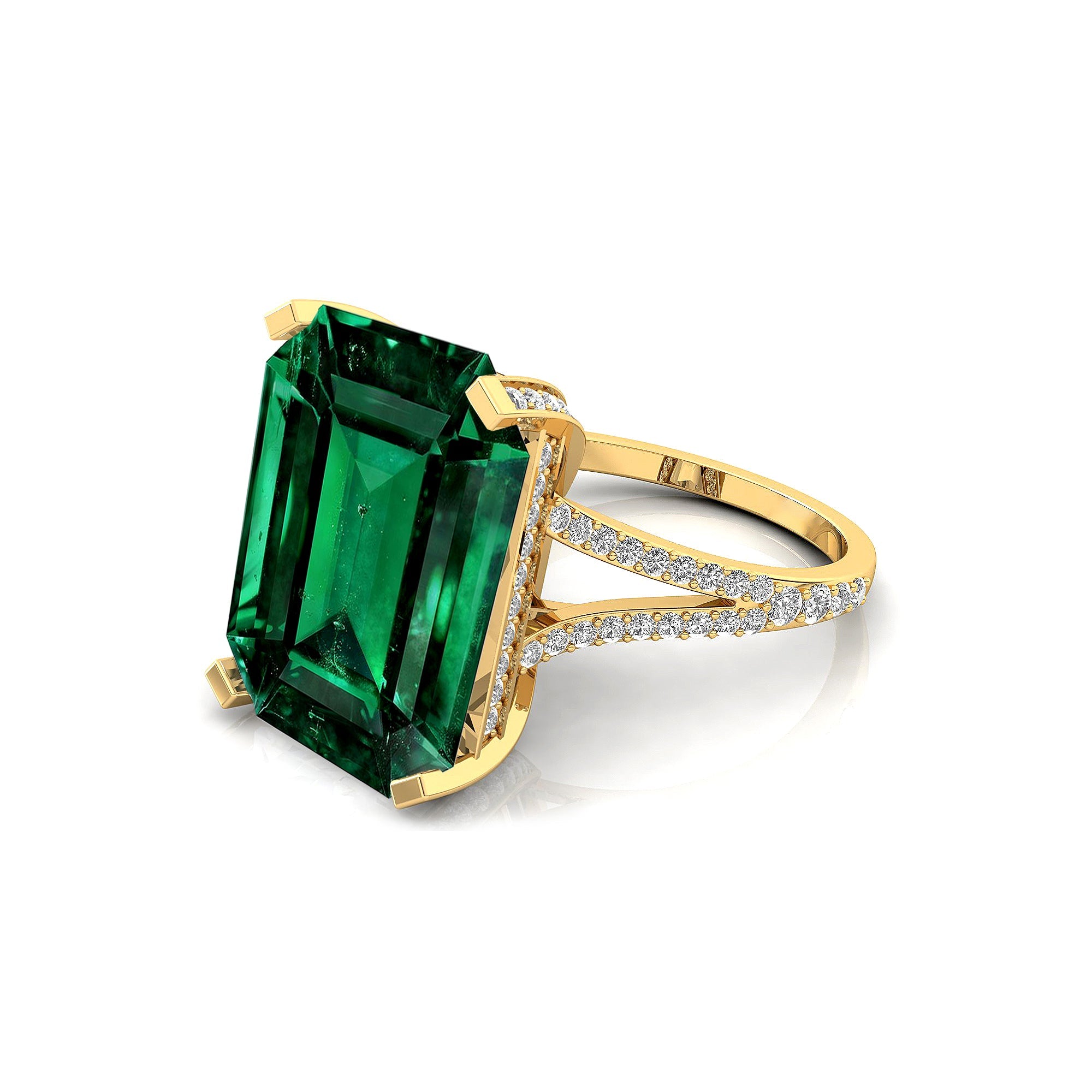 Emerald Cut Emerald Split Shank Engagement Ring with Diamonds - GeumJewels
