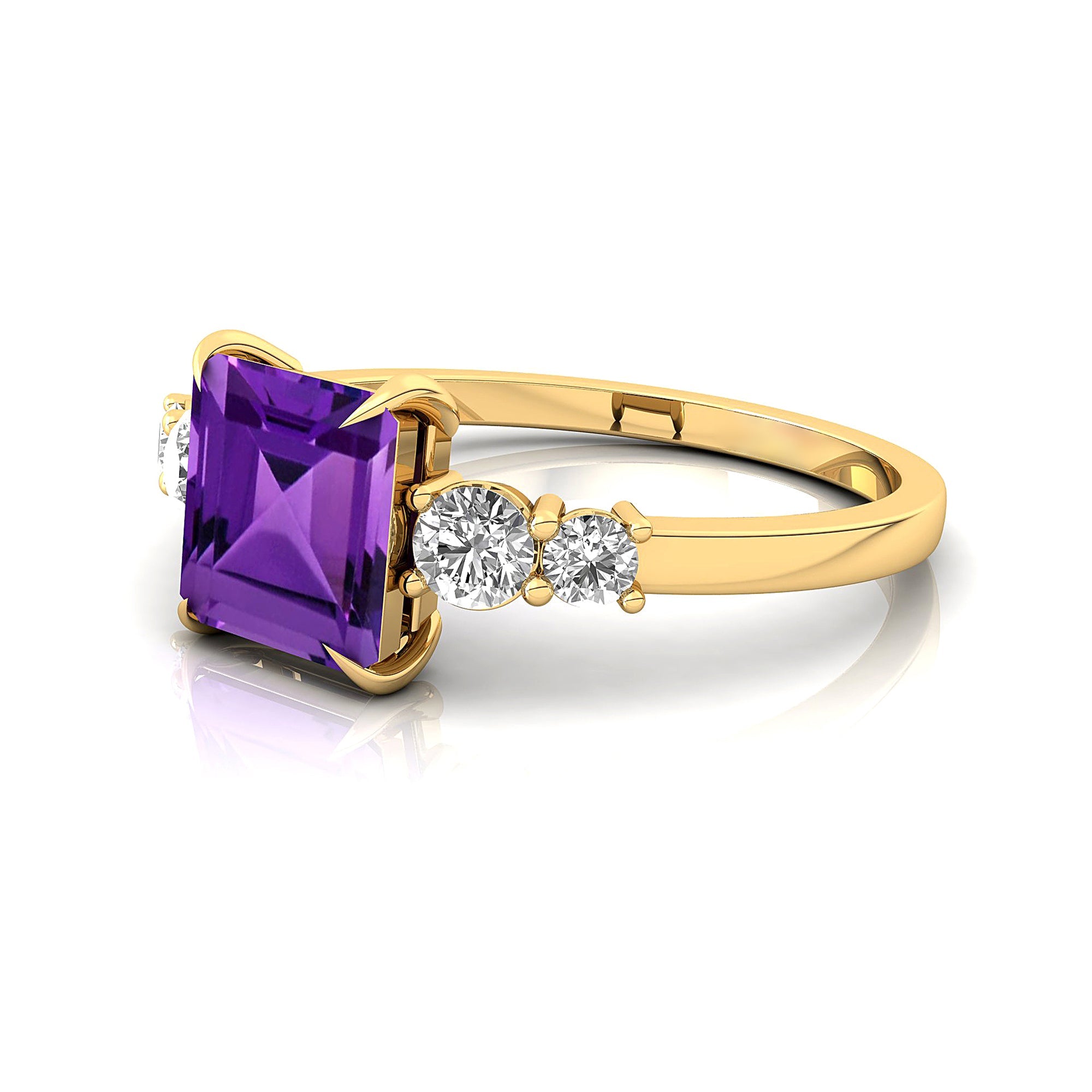 Princess Cut Amethyst Graduating Accent Diamond Ring - GeumJewels
