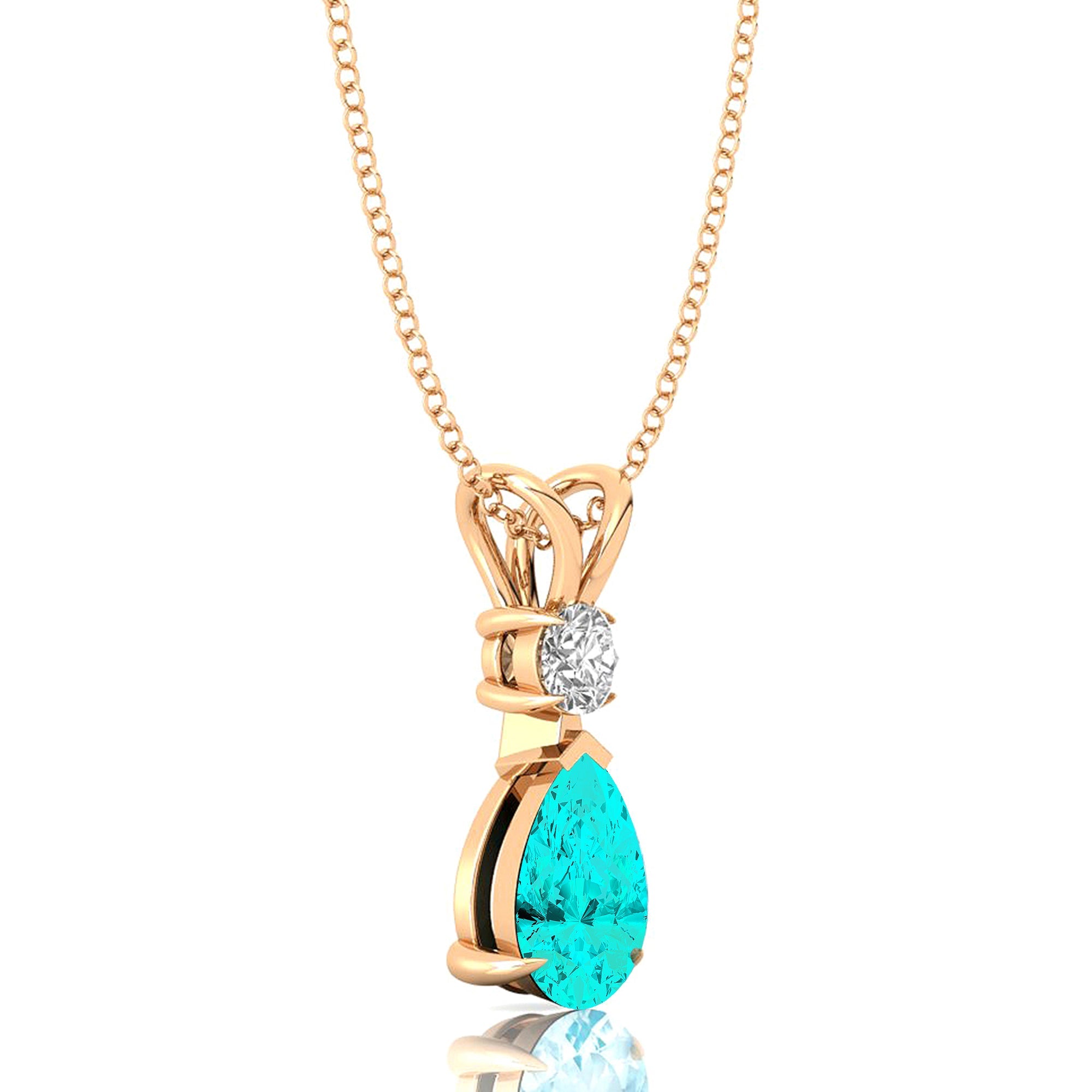 Paraiba Tourmaline Teardrop Pendant with Solitaire Diamond - GeumJewels