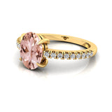Oval Solitaire Morganite with Accent Diamonds Engagement Ring - GeumJewels