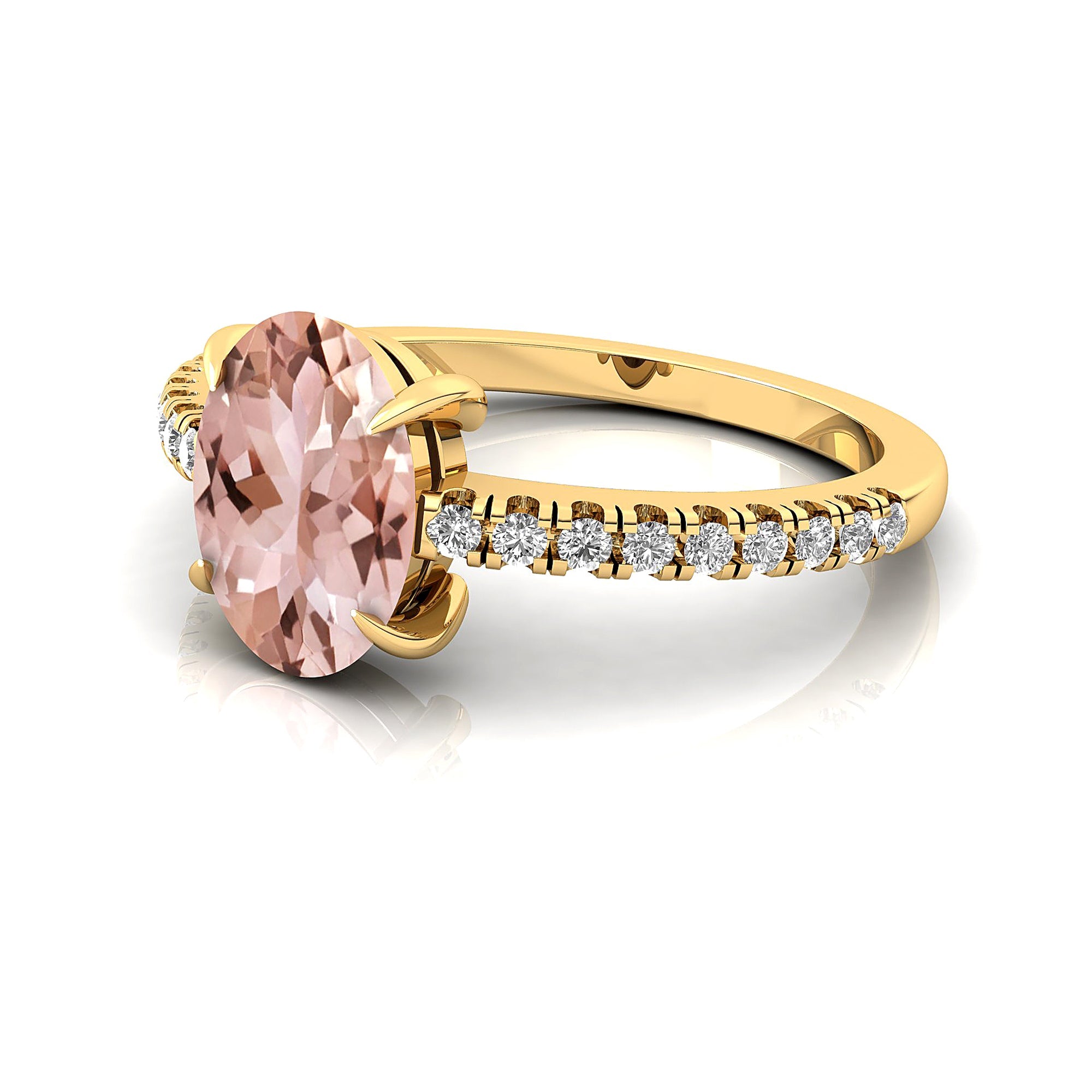 Oval Solitaire Morganite with Accent Diamonds Engagement Ring - GeumJewels