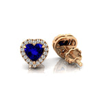 Heart Shaped Tanzanite Halo Diamond Stud Earrings - GeumJewels