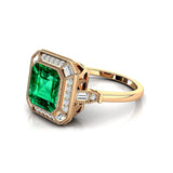 Vintage Style Square Cut Emerald Diamond Ring - GeumJewels