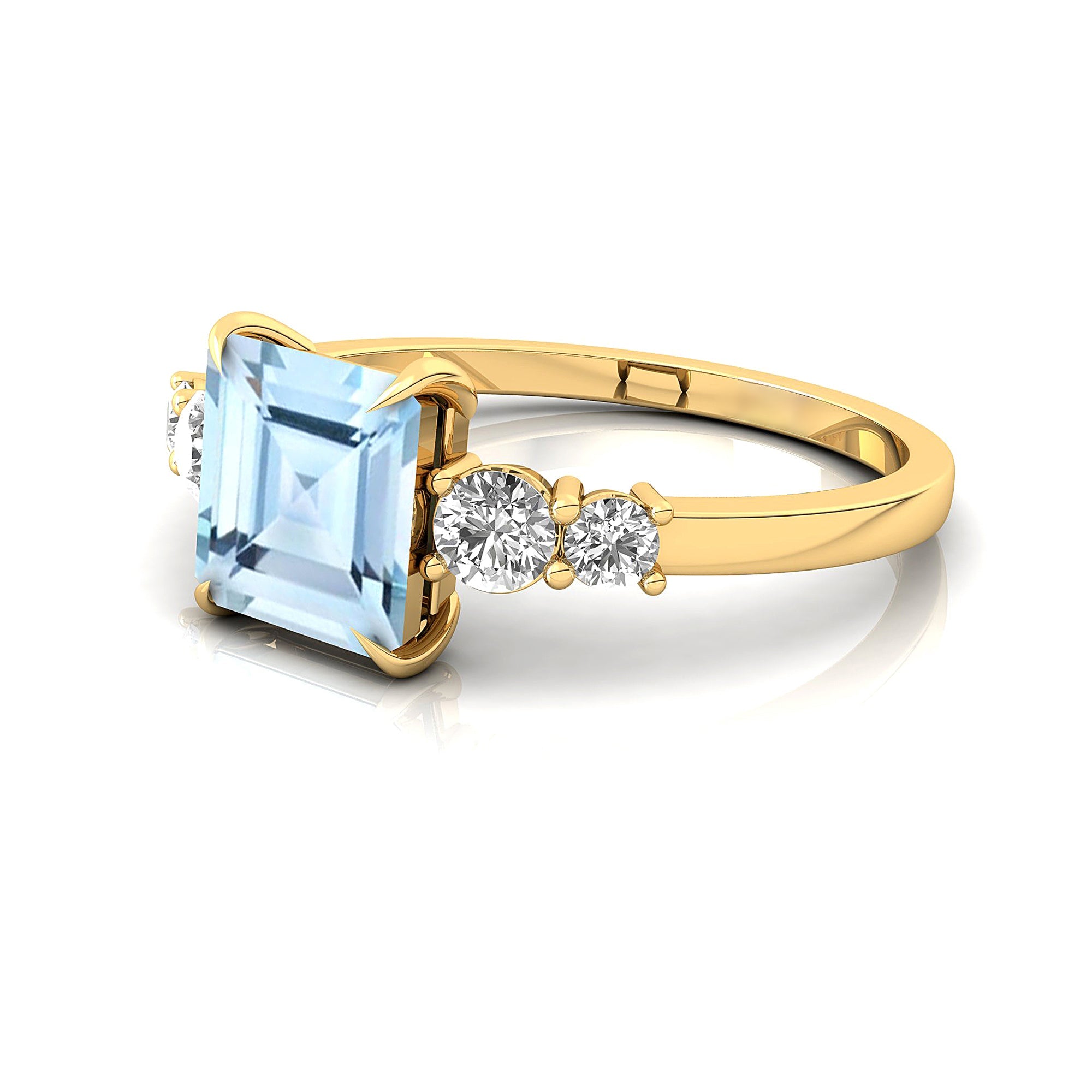 Princess Cut Aquamarine Graduating Accent Diamond Ring - GeumJewels