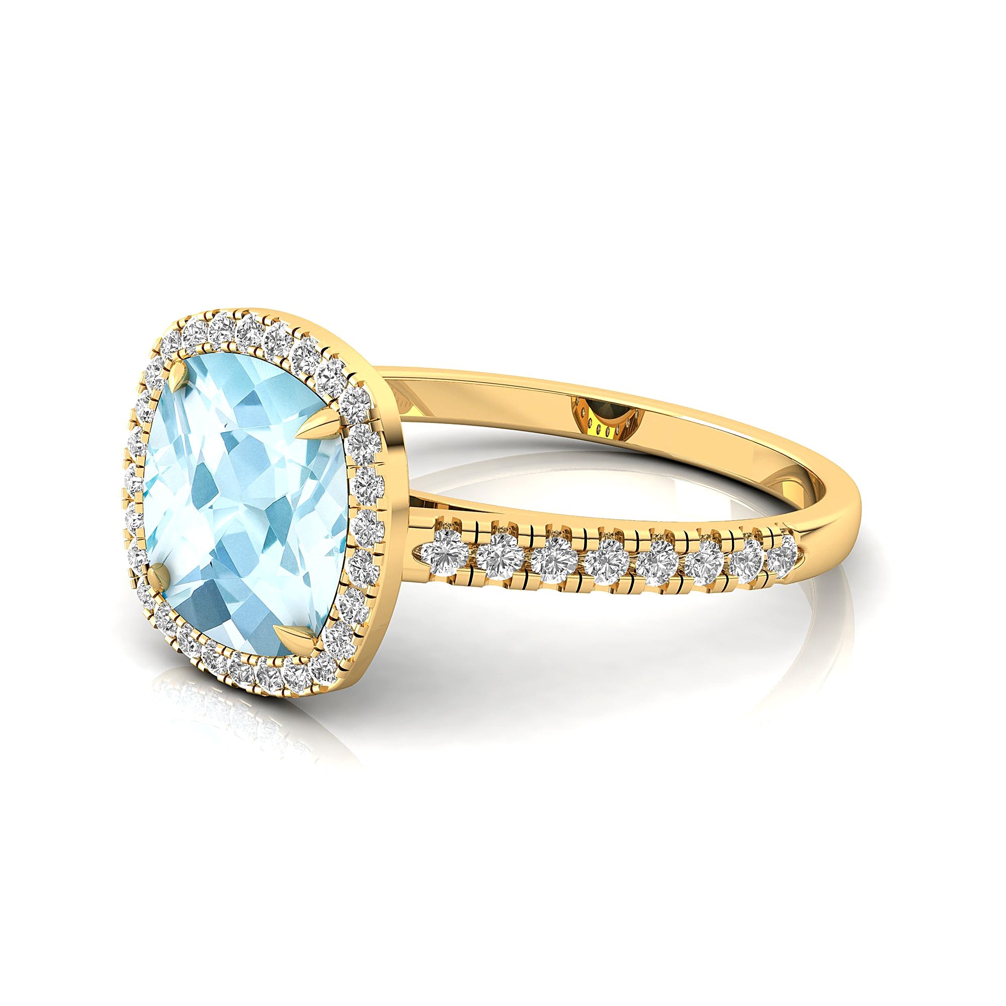 Halo Diamond Engagement Ring with Cushion Cut Aquamarine - GeumJewels