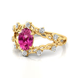 Flower Inspired Ring with Oval Shaped Pink Sapphire and Accent Diamonds - GeumJewels