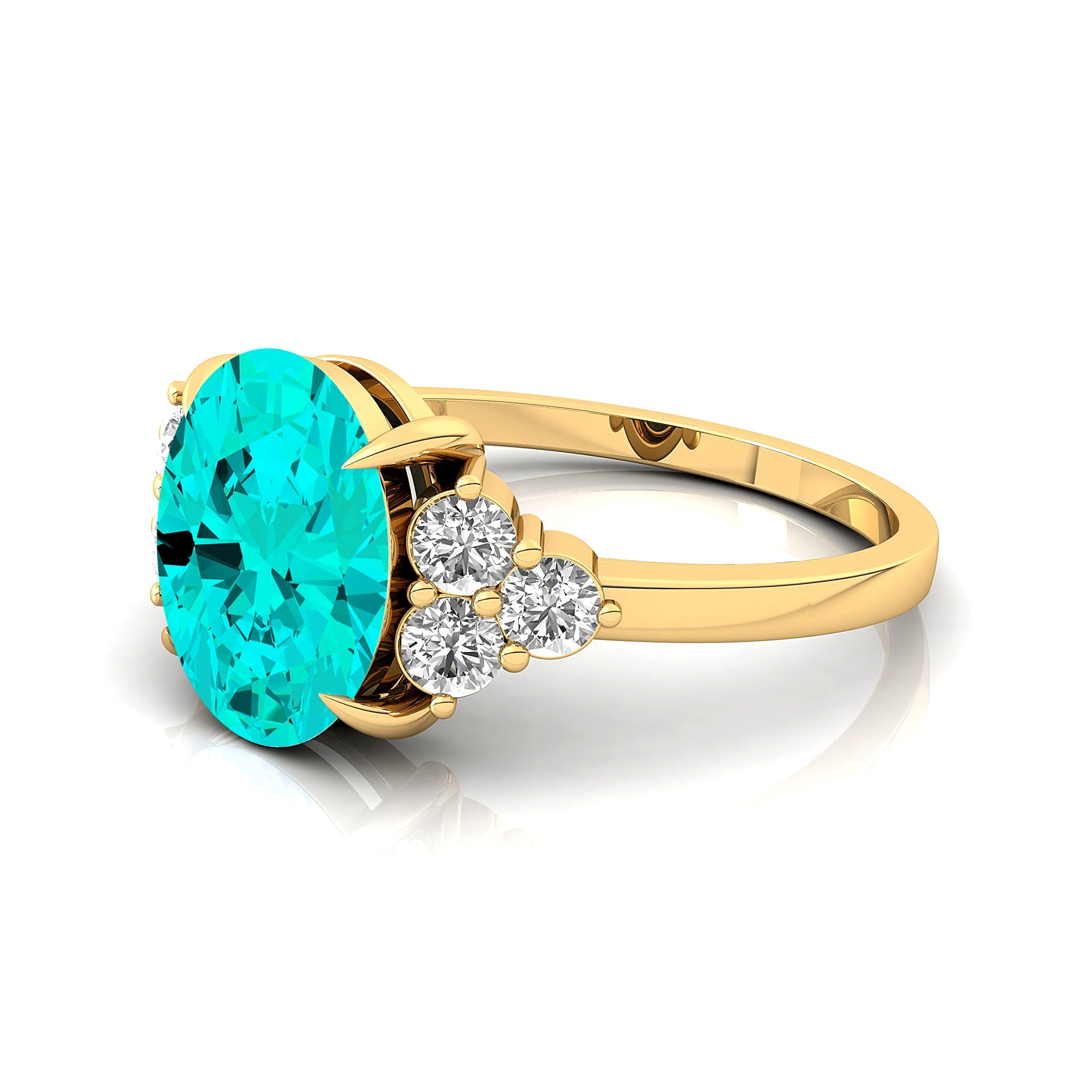 Trio Diamond Engagement Ring with Oval Cut Paraiba Tourmaline - GeumJewels