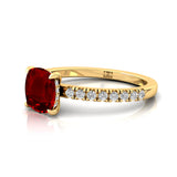 Ruby Square Cushion Under Halo Diamonds Thin Ring with Diamond Band - GeumJewels
