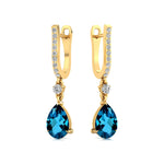 Lever Back Diamond Drop Earrings with Pear Cut London Blue Topaz - GeumJewels