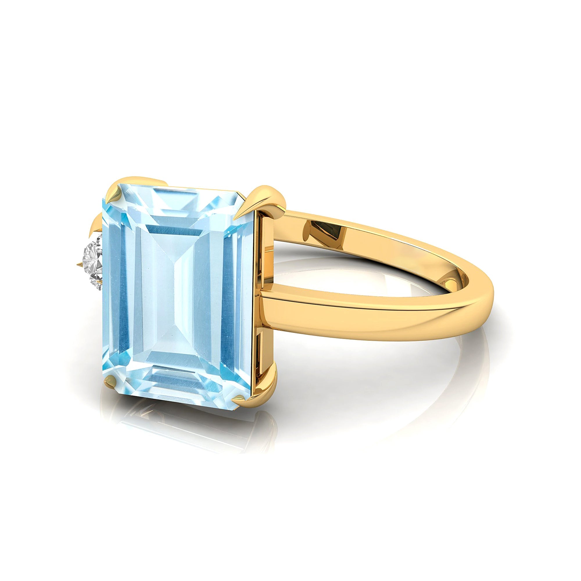 Emerald Shaped Aquamarine with 3mm Accent Solitaire Engagement Ring - GeumJewels
