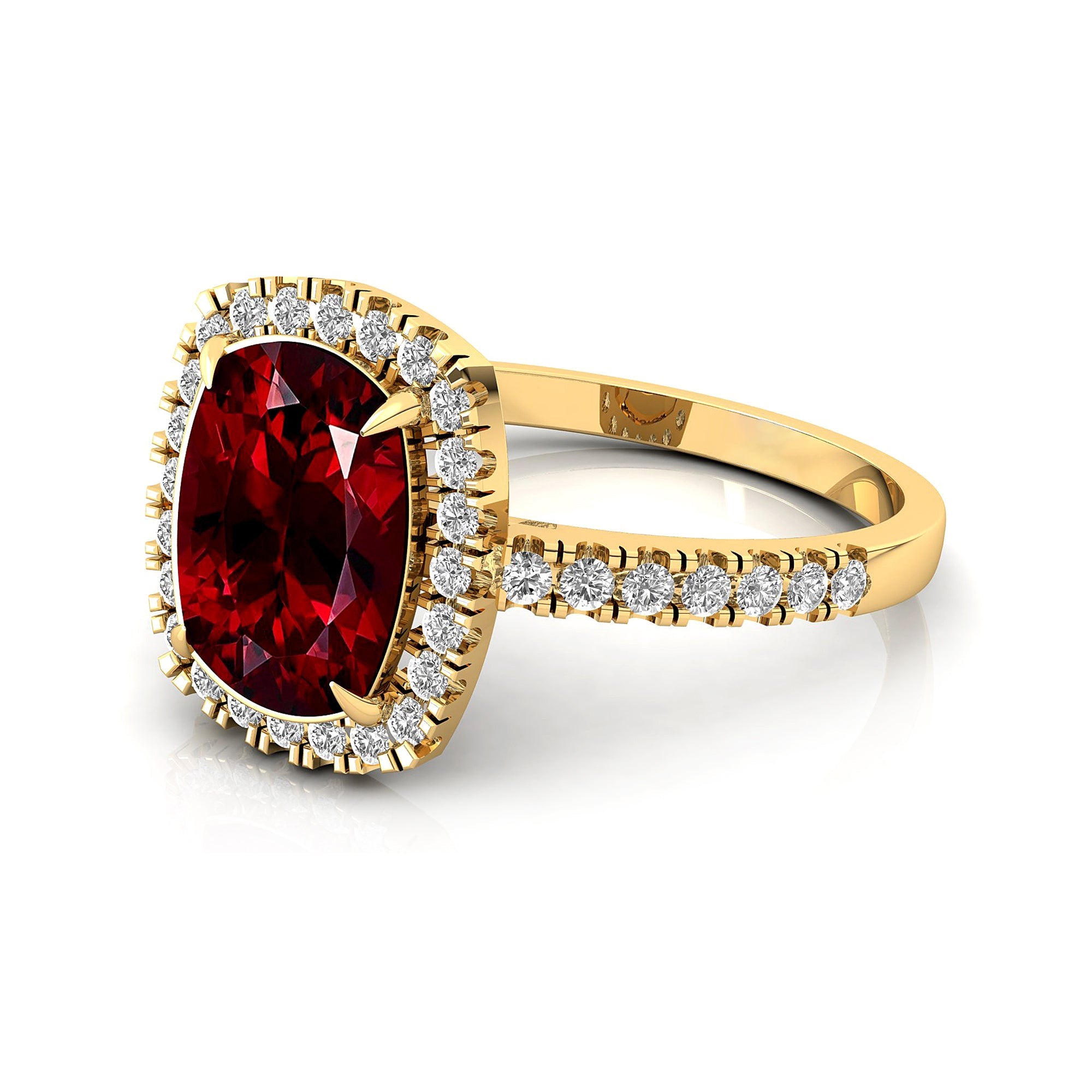 Elongated Cushion Halo Set Garnet Engagement Ring with Diamond Band - GeumJewels