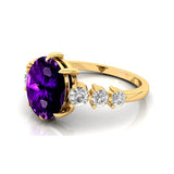 Oval Cut Amethyst with Graduated Diamonds Ring - GeumJewels