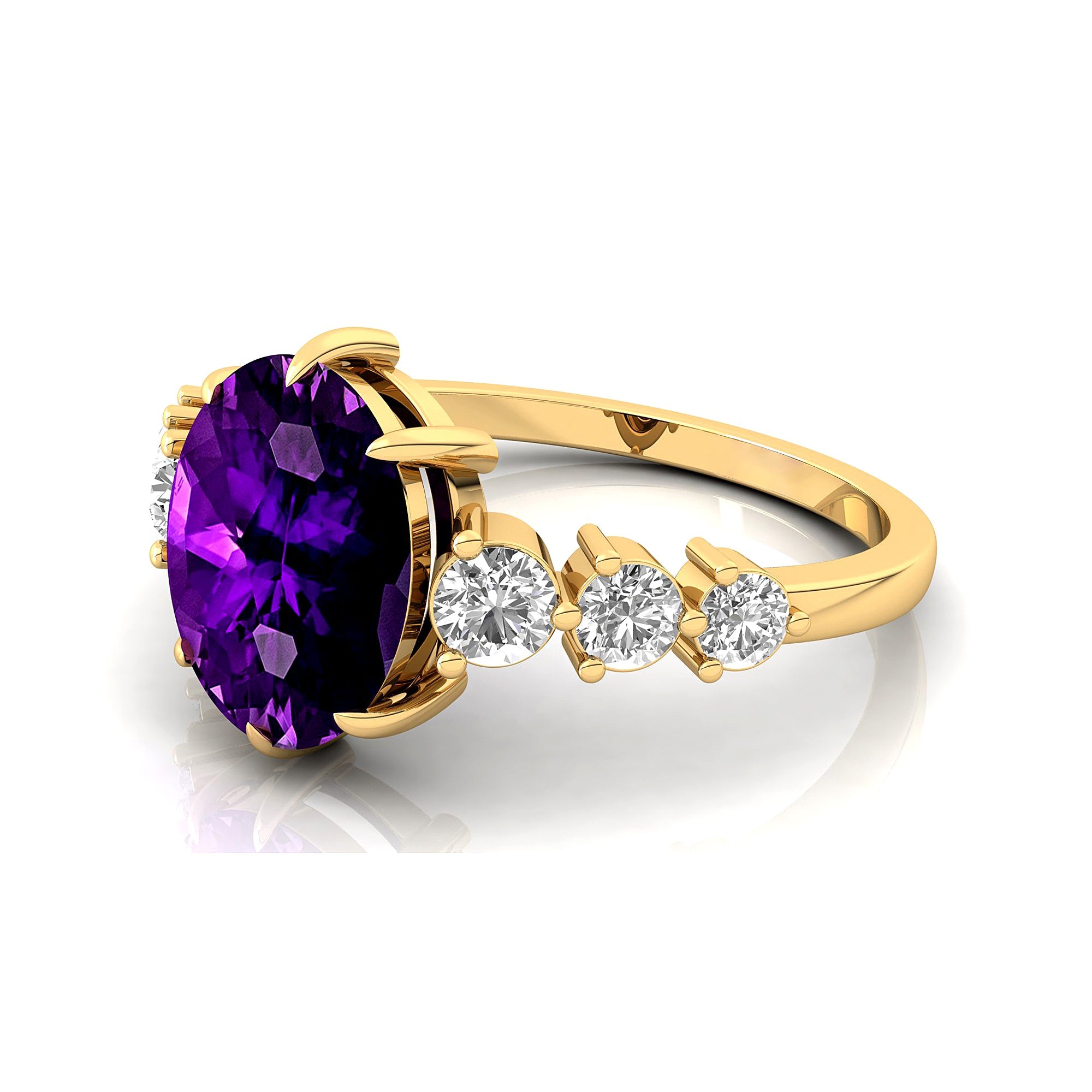 Oval Cut Amethyst with Graduated Diamonds Ring - GeumJewels