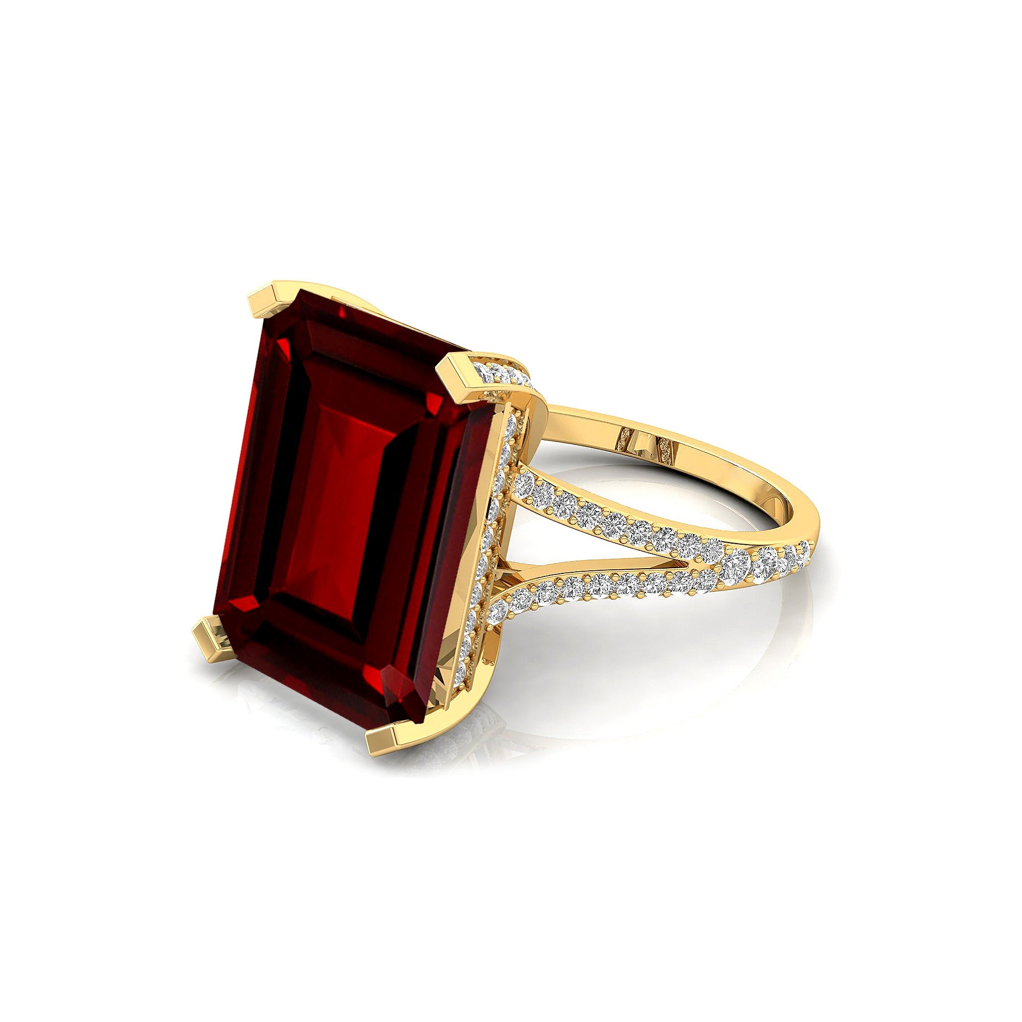 Emerald Cut Garnet Split Shank Engagement Ring with Diamonds - GeumJewels