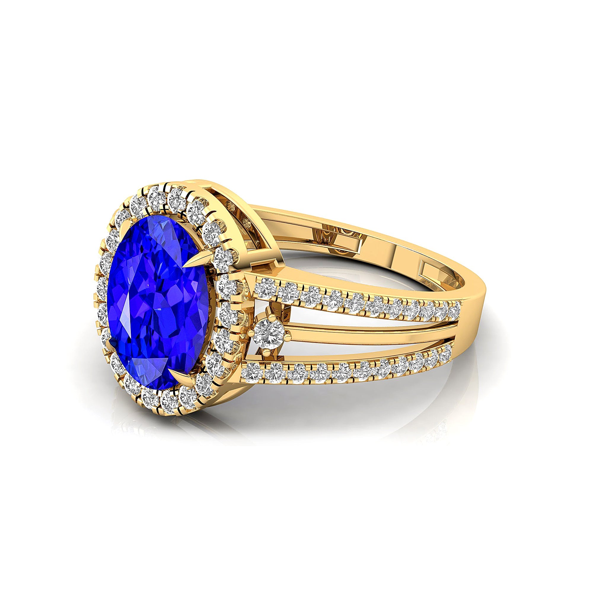 Solitaire Oval Tanzanite Split Shank Diamond Engagement Ring - GeumJewels