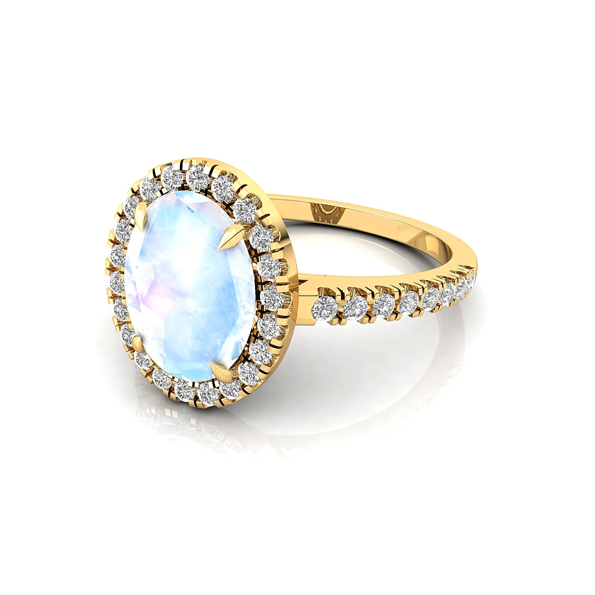 Oval Solitaire Moonstone Halo Diamond Engagement Ring - GeumJewels