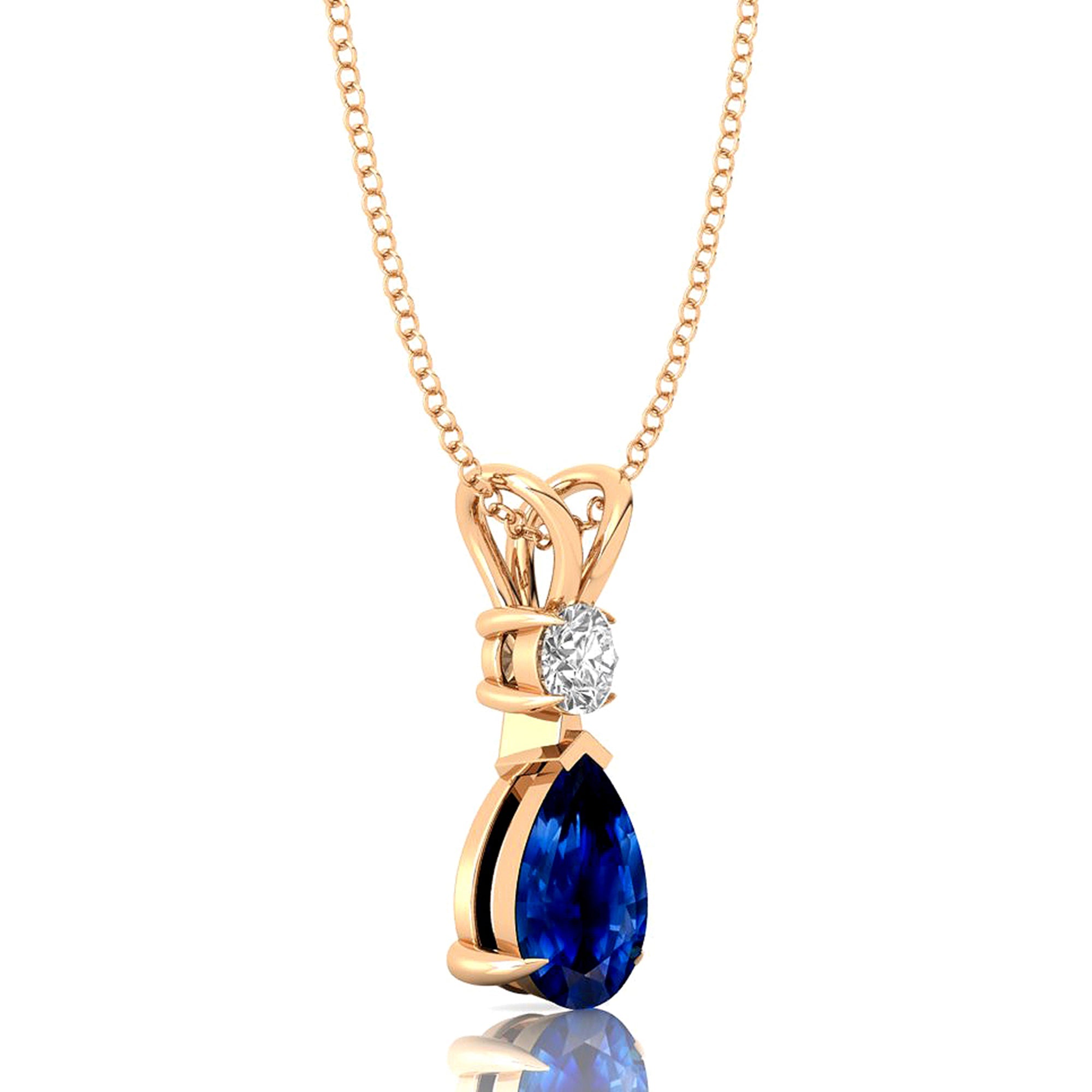 Blue Sapphire Teardrop Pendant with Solitaire Diamond - GeumJewels