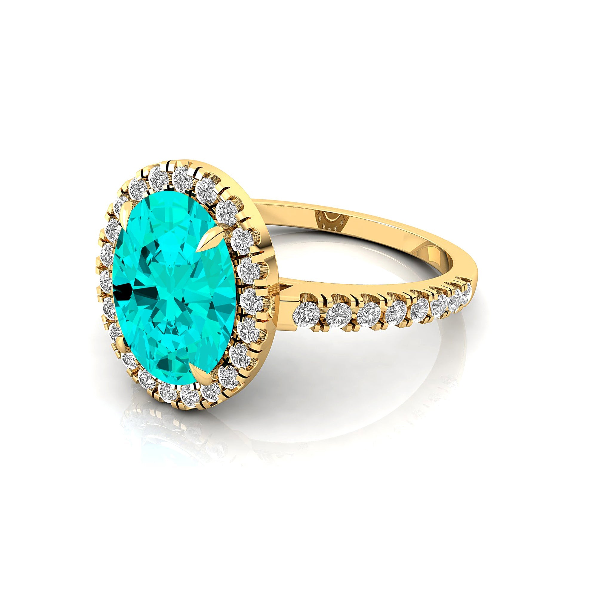 Oval Solitaire Paraiba Tourmaline Halo Diamond Engagement Ring - GeumJewels
