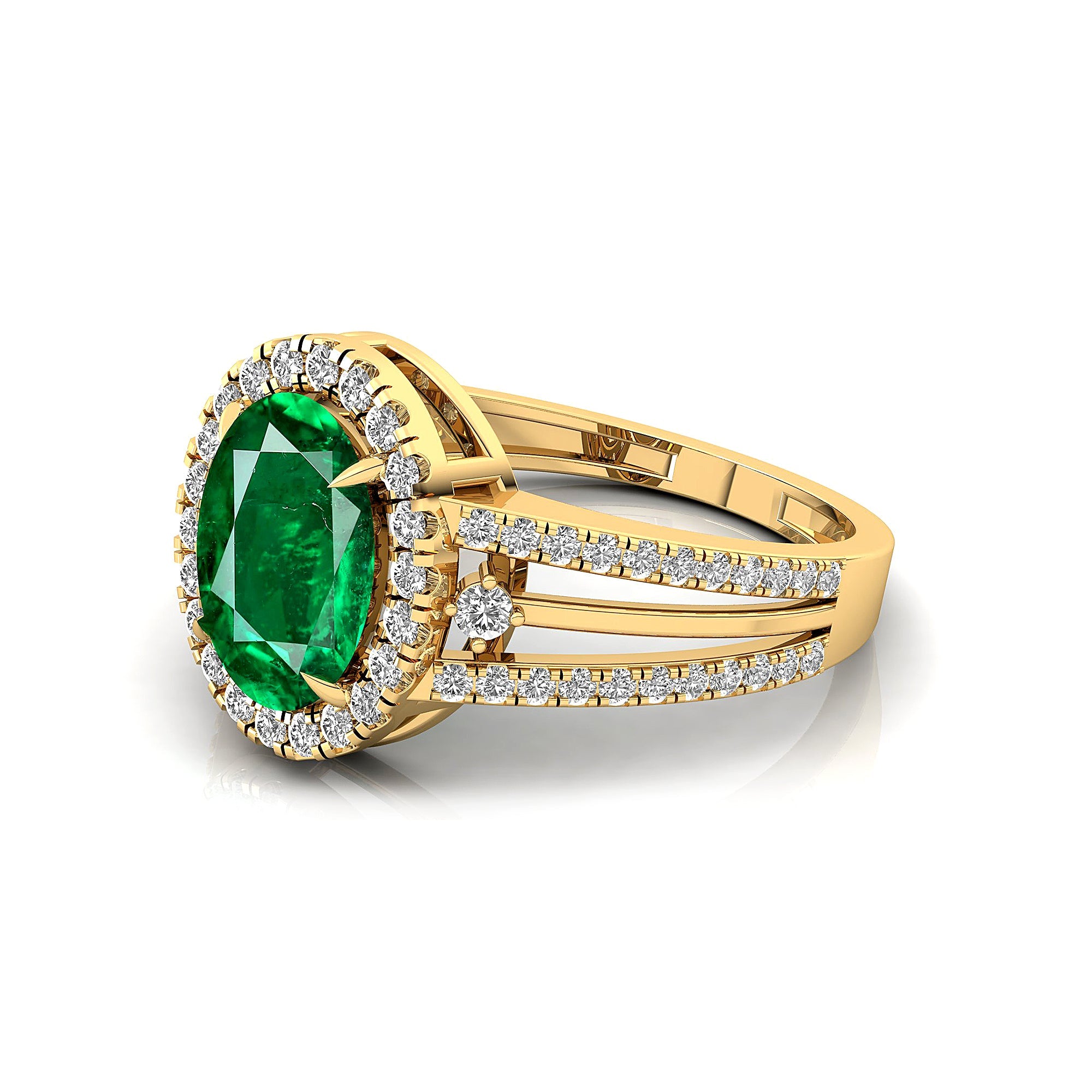 Solitaire Oval Emerald Split Shank Diamond Engagement Ring - GeumJewels