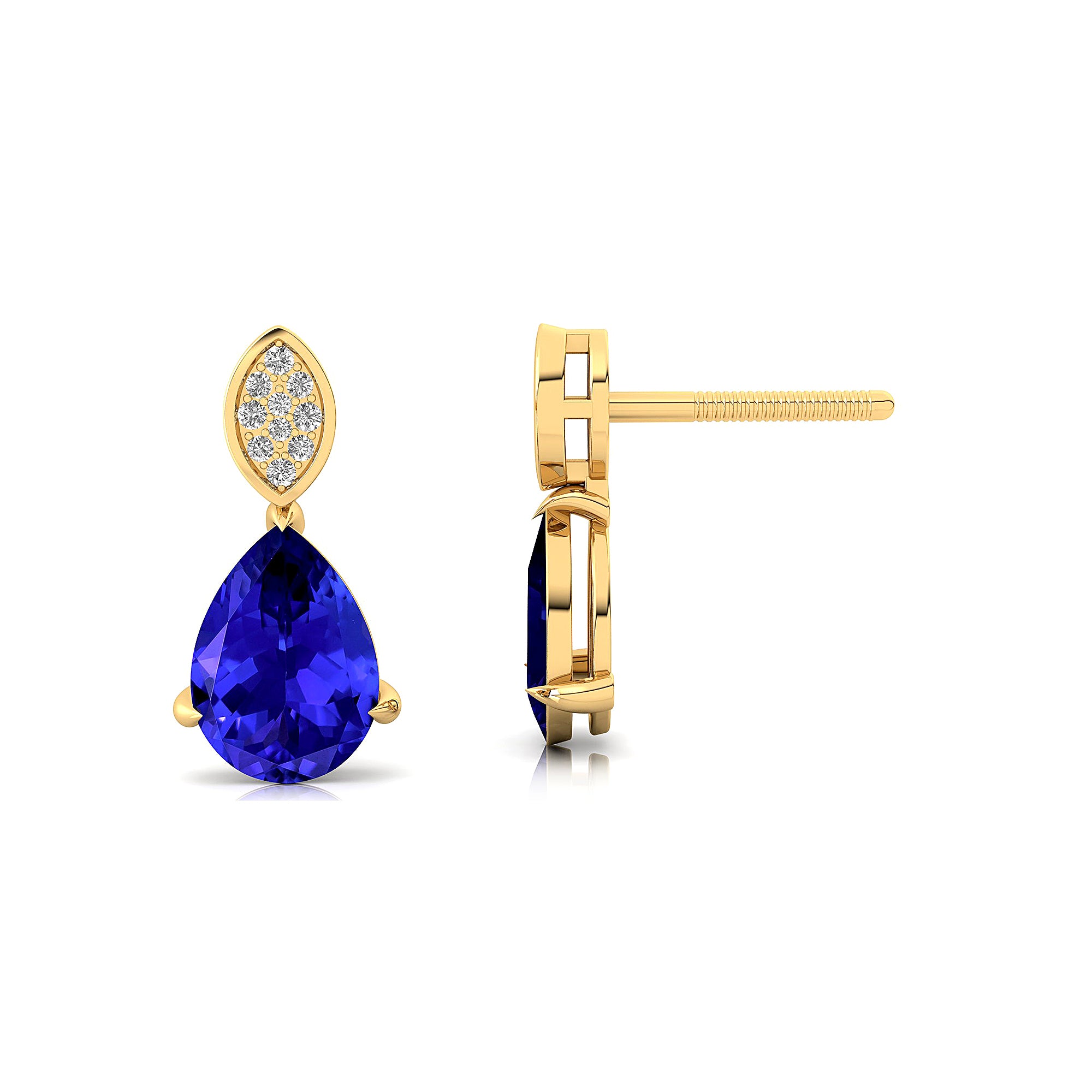 Illussion Set Diamond Earrings with Pear Cut Tanzanite - GeumJewels