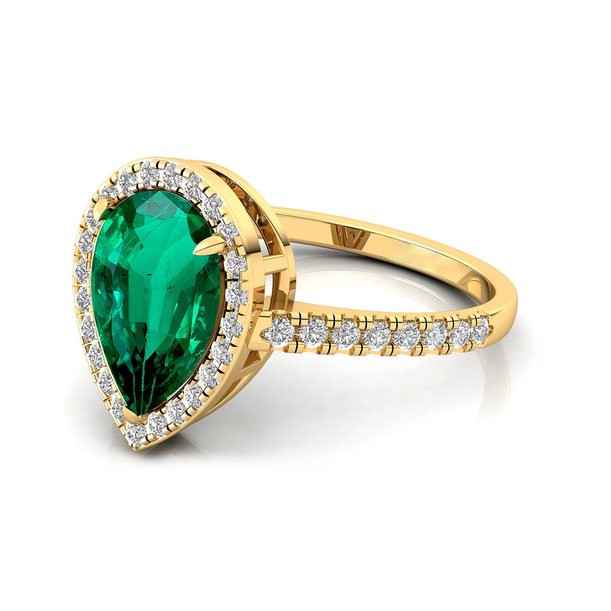 Classic Pear Shaped Emerald Halo Diamond Engagement Ring - GeumJewels