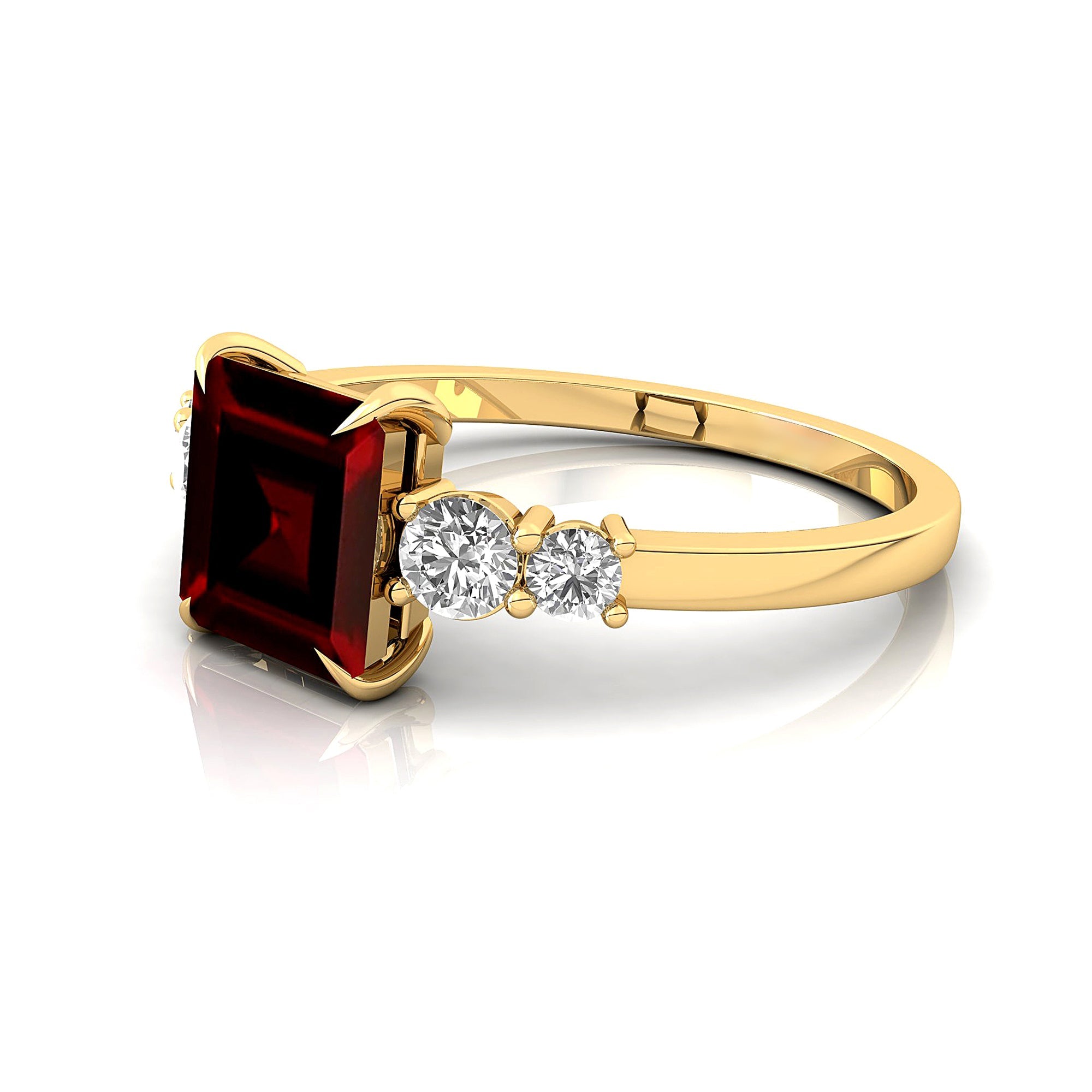 Princess Cut Garnet Graduating Accent Diamond Ring - GeumJewels