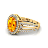 Solitaire Oval Citrine Split Shank Diamond Engagement Ring - GeumJewels