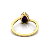 Twisted Up Down Band Pear Shaped Amethyst Ring with Accent Diamonds - GeumJewels