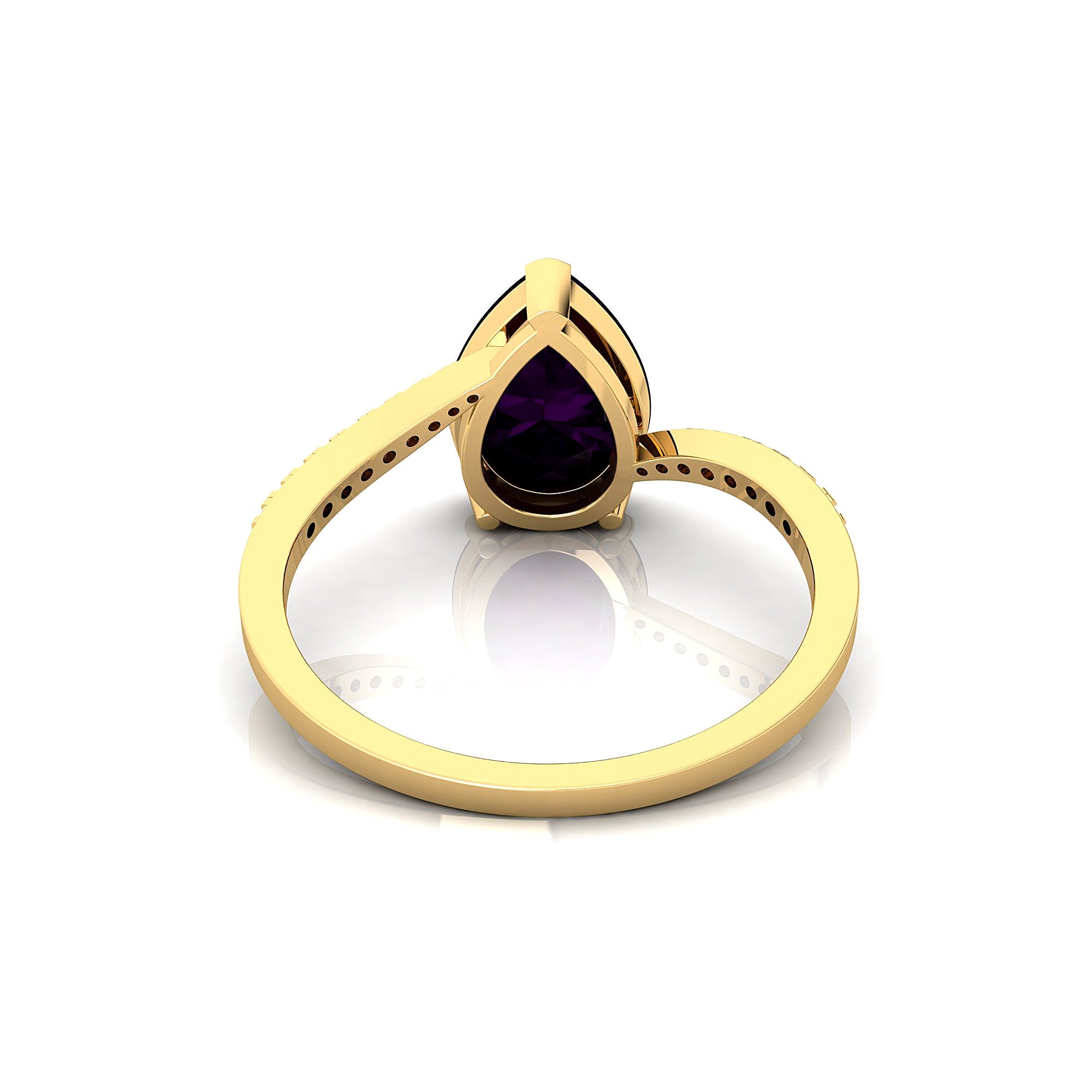 Twisted Up Down Band Pear Shaped Amethyst Ring with Accent Diamonds - GeumJewels