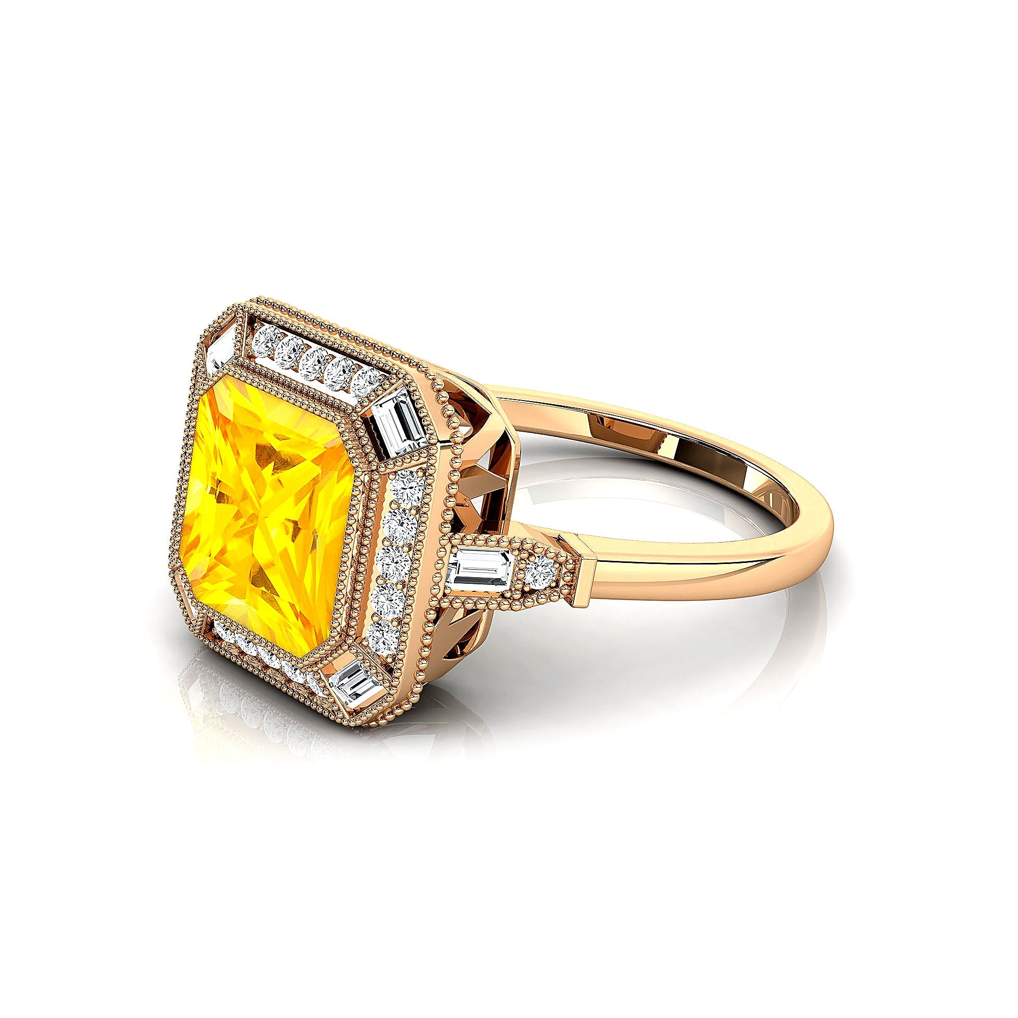 Vintage Style Square Cut Yellow Sapphire Diamond Ring - GeumJewels